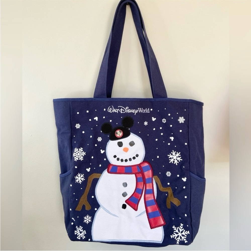 Disney Parks Walt Disney World Mickey Snowman Holiday Navy Tote Bag
